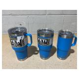 LOT OF 3 Assorted YETI Blue Tumblers