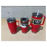 LOT OF 3 Assorted YETI Red Tumblers