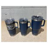 LOT OF 3 Assorted YETI Blue Tumblers