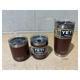 LOT OF 3 Assorted YETI Brown Tumblers