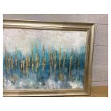 Abstract Blue & Gold Painting, Measures 56" x 27"