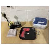 BUNDLE OF 3 Good Housekeeping All-In-One Chopper, Kitchen Cleaning Caddy (Missing Mat for Sponge), 10in Square Slide Out Griddle Pan w/Handle Covers