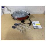 BUNDLE OF 2 Curtis Stone 14" 6.2qt Dura-Pan Nonstick Electric Skillet, Wolfgang Puck 3-piece Silicone Spatula Set w/Stainless Steel Handles