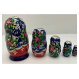 Vintage Russian 5Pc Hand Painted Blue Wooden Nesting Dolls 6" Vintage Russian 5Pc Hand Painted Blue Wooden Nesting Dolls 6"