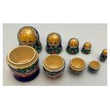 Vintage Russian 5Pc Hand Painted Blue Wooden Nesting Dolls 6" Vintage Russian 5Pc Hand Painted Blue Wooden Nesting Dolls 6"