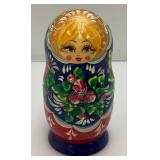 Vintage Russian 5Pc Hand Painted Blue Wooden Nesting Dolls 6" Vintage Russian 5Pc Hand Painted Blue Wooden Nesting Dolls 6"