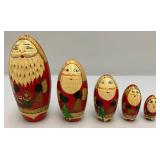 Vintage Russian 5Pc Hand Painted Wooden Santa Claus Wooden Nesting Dolls  5 1/2" Vintage Russian 5Pc Hand Painted Wooden Santa Claus Wooden Nesting Dolls  5 1/2"