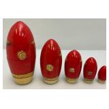 Vintage Russian 5Pc Hand Painted Wooden Santa Claus Wooden Nesting Dolls  5 1/2" Vintage Russian 5Pc Hand Painted Wooden Santa Claus Wooden Nesting Dolls  5 1/2"