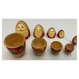 Vintage Russian 5Pc Hand Painted Wooden Santa Claus Wooden Nesting Dolls  5 1/2" Vintage Russian 5Pc Hand Painted Wooden Santa Claus Wooden Nesting Dolls  5 1/2"