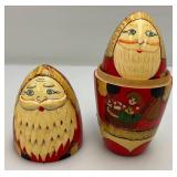 Vintage Russian 5Pc Hand Painted Wooden Santa Claus Wooden Nesting Dolls  5 1/2" Vintage Russian 5Pc Hand Painted Wooden Santa Claus Wooden Nesting Dolls  5 1/2"