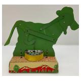 Vintage Tin Litho Mooing Cow Mechanical Pull Tail Toy (Voice Box Needs Work) 9" L x 8 b1/2" H x 3" W Vintage Tin Litho Mooing Cow Mechanical Pull Tail Toy (Voice Box Needs Work) 9" L x 8 b1/2" H x 3" W