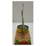 Vintage Tin Litho Mooing Cow Mechanical Pull Tail Toy (Voice Box Needs Work) 9" L x 8 b1/2" H x 3" W Vintage Tin Litho Mooing Cow Mechanical Pull Tail Toy (Voice Box Needs Work) 9" L x 8 b1/2" H x 3" W