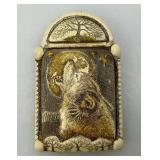 Wolf Totem Tree Moon Scrimshaw Technique Resin Brooch Pin Wolf Totem Tree Moon Scrimshaw Technique Resin Brooch Pin