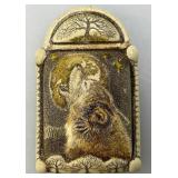Wolf Totem Tree Moon Scrimshaw Technique Resin Brooch Pin Wolf Totem Tree Moon Scrimshaw Technique Resin Brooch Pin