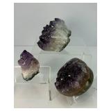Amethyst lot of 3: deep purple heart 328 gm./11.6 oz., large deep purple geode piece 469 gm./1 lb., small geode piece 89 gm./3 oz.