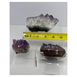 Amethyst lot of 3: deep purple heart 328 gm./11.6 oz., large deep purple geode piece 469 gm./1 lb., small geode piece 89 gm./3 oz.