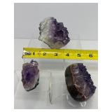 Amethyst lot of 3: deep purple heart 328 gm./11.6 oz., large deep purple geode piece 469 gm./1 lb., small geode piece 89 gm./3 oz.