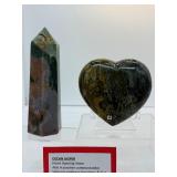 Gorgeous Ocean Jasper Polished Misc. Lot of 2: Heart 628 gm./1 lb 6.2 oz., Generator/tower 512 gm./1 lb. 2.2 oz.