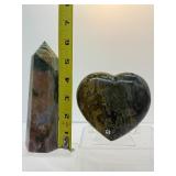 Gorgeous Ocean Jasper Polished Misc. Lot of 2: Heart 628 gm./1 lb 6.2 oz., Generator/tower 512 gm./1 lb. 2.2 oz.