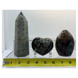 Ocean Jasper Misc. Lot of 3: Generator/tower 369 gm./13 oz., heart 220 gm./7.8 oz., Freeform 289 gm./10.2 oz.
