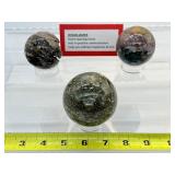 Ocean Jasper Spheres Lot of 3: 68mm 419gm./14.8oz.,53mm 210gm./7.4oz., 50mm 129gm./4.6oz.