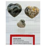Ocean Jasper Polished Heart Lot of 3: heart 227gm/8oz., heart 169gm/6oz., heart 40gm/1.4oz.