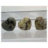 Ocean Jasper Lot of 3 Polished Hearts: 93 gm./3.3 oz., 91 gm./3.2 oz., 87 gm./3.1 oz