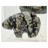 Ocean Jasper Misc. Lot of 3: large one side polished slab 812 gm./1 lb 12.6 oz., Zuni Bear 187 gm./6.6 oz., and tower 22 gm./.8 oz.