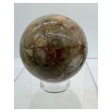 Ibis Jasper Polished Lot of 3: sphere 70mm 442 gm/1 lb. heart 394 gm./14 oz., large palmstone 152 gm./5.4 oz.