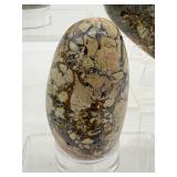 Ibis Jasper Polished Lot of 3: sphere 70mm 442 gm/1 lb. heart 394 gm./14 oz., large palmstone 152 gm./5.4 oz.