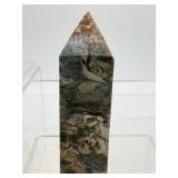 Ibis Jasper polished lot of 3: Freeform 368 gm./13 oz., obelisk 152 gm./ 5.4 oz., massage wand 123 gm./4.3 oz.