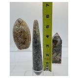 Ibis Jasper polished lot of 3: Freeform 368 gm./13 oz., obelisk 152 gm./ 5.4 oz., massage wand 123 gm./4.3 oz.