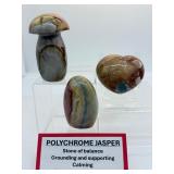 Polychrome Jasper Polished Lot of 3: mushroom 403 gm./14.2 oz., freeform 321 gm./9 oz., heart 251 gm./9 oz.