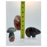 Polychrome Jasper Polished Lot of 3: Zuni Bear 181 gm./6.4 oz, Freeform 486 gm./1 lb.and Mushroom 157 gm./5.5 oz.
