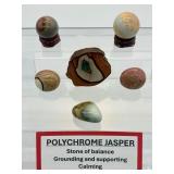 Polychrome Jasper Polished misc. Lot of 6: One slice, 2 spheres, & 3 palmstones  207gm/7.3oz.