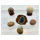 Polychrome Jasper Polished misc. Lot of 6: One slice, 2 spheres, & 3 palmstones  207gm/7.3oz.
