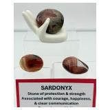 Sardonyx Palmstone Lot of 3: Hand holder included. Total weight 146 gm./5.3 oz.