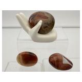 Sardonyx Palmstone Lot of 3: Hand holder included. Total weight 146 gm./5.3 oz.