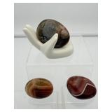 Sardonyx Palmstone Lot of 3: Hand holder included. Total weight 146 gm./5.3 oz.