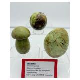 Green Opal Polished Misc. Lot of 3: Freeform 300 gm., 10.6 oz., mushroom 176 gm./6.2 oz. sphere 180 gm./6.3 oz.