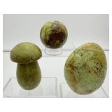 Green Opal Polished Misc. Lot of 3: Freeform 300 gm., 10.6 oz., mushroom 176 gm./6.2 oz. sphere 180 gm./6.3 oz.