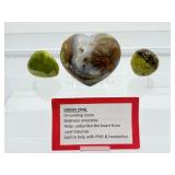 Green Opal Polished Lot of 3: heart & 2 palmstones 237 gm./8.4 oz. (1/2 lb)