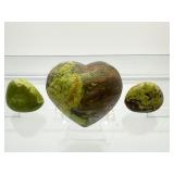 Green Opal Polished Lot of 3: heart & 2 palmstones 237 gm./8.4 oz. (1/2 lb)