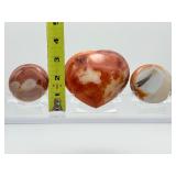 Polychrome Jasper Polished lot of 3: heart 340 gm./12 oz., round palmstone 185 gm./6.5 oz., round palmstone 116 gm./4.1 oz.