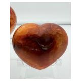 Carnelian Lot of 3 polished hearts: large puffy heart 263 gm./9.3 oz., darker heart 158 gm./4.2 oz., heart 149 gm./5.3 oz.
