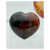 Carnelian Lot of 3 polished hearts: large puffy heart 263 gm./9.3 oz., darker heart 158 gm./4.2 oz., heart 149 gm./5.3 oz.