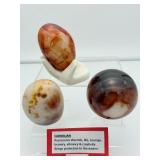 Carnelian Polished Misc Lot of 3: Sphere 69mm 445 gm./1 lb., Freeform 276 gm./ 9.7 oz., Gallet 194 gm./6.8 oz. Hand included