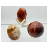 Carnelian Polished Misc Lot of 3: Sphere 69mm 445 gm./1 lb., Freeform 276 gm./ 9.7 oz., Gallet 194 gm./6.8 oz. Hand included