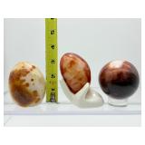 Carnelian Polished Misc Lot of 3: Sphere 69mm 445 gm./1 lb., Freeform 276 gm./ 9.7 oz., Gallet 194 gm./6.8 oz. Hand included