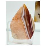 Carnelian 3-piece polished lot: obelisk 267 gm/9.4 oz., banded flames 182 gm./6.4 oz., 122 gm./4.3 oz.